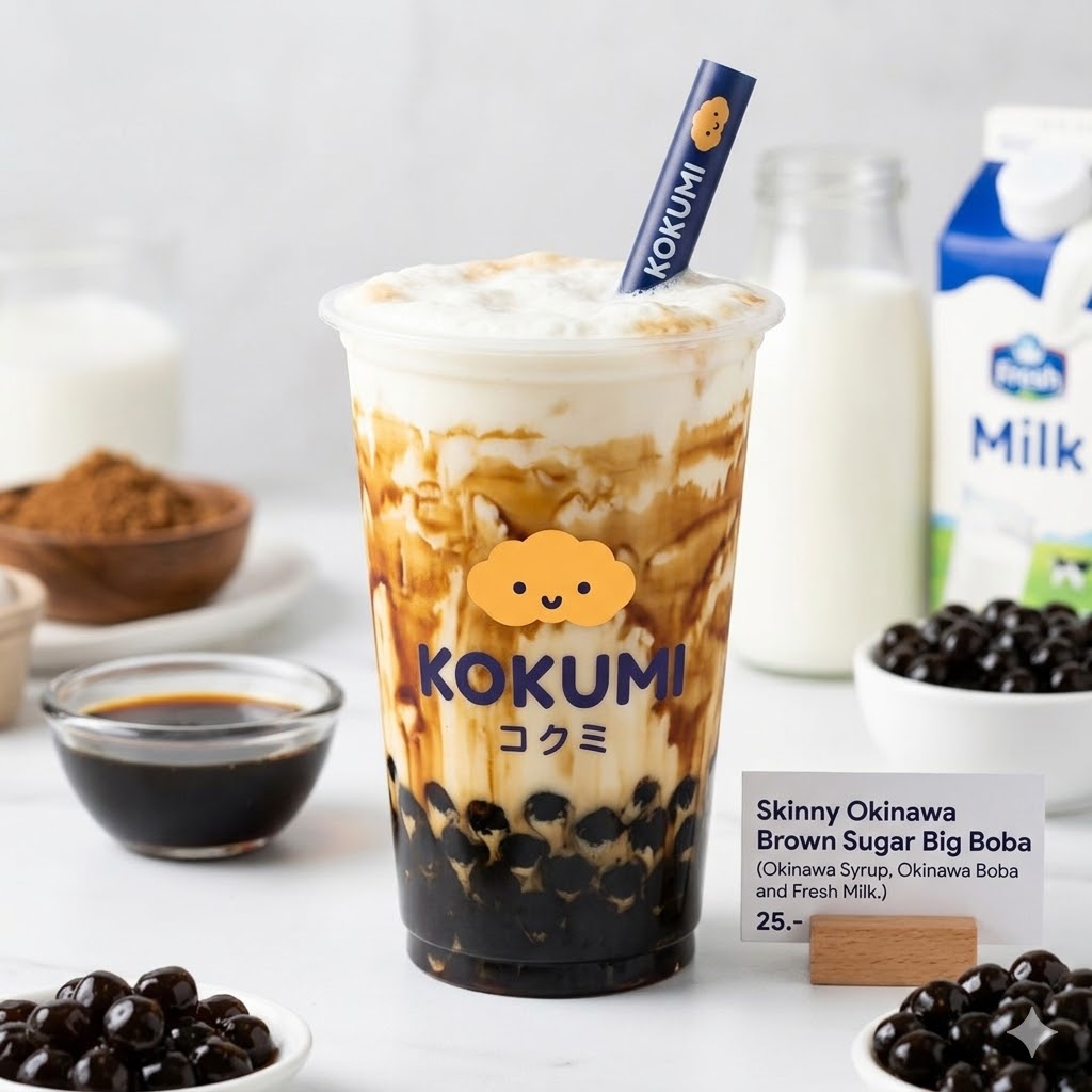 Skinny Okinawa Brown Sugar Big Boba – Okinawa syrup dengan fresh milk versi lebih ringan